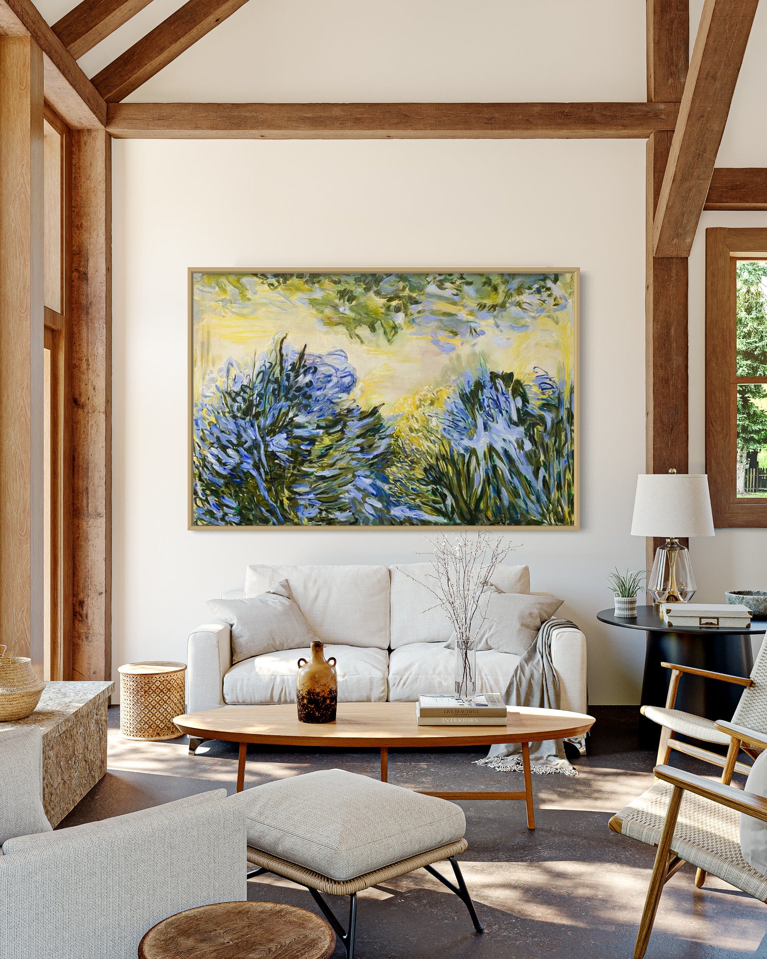 Agapanthus floral abstract artwork in living room