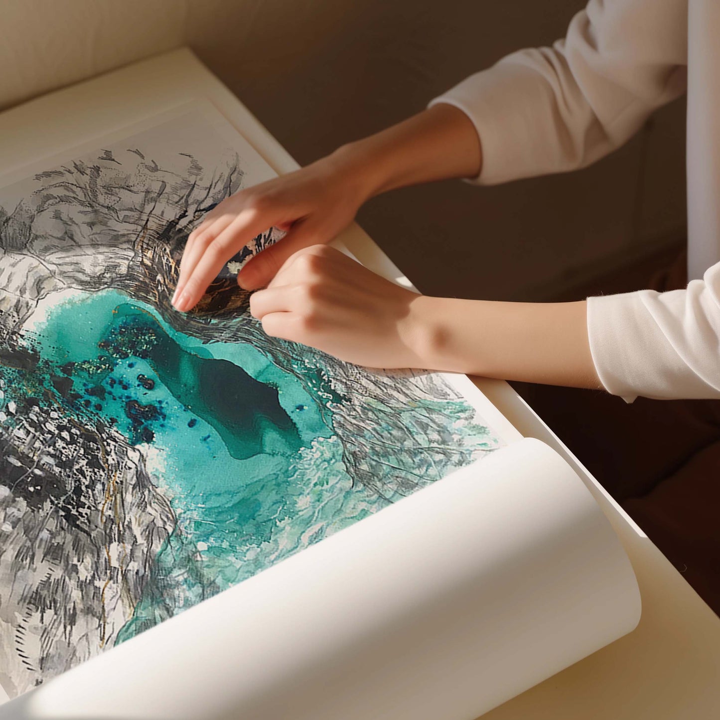 Abstract Painting being packed in a tube