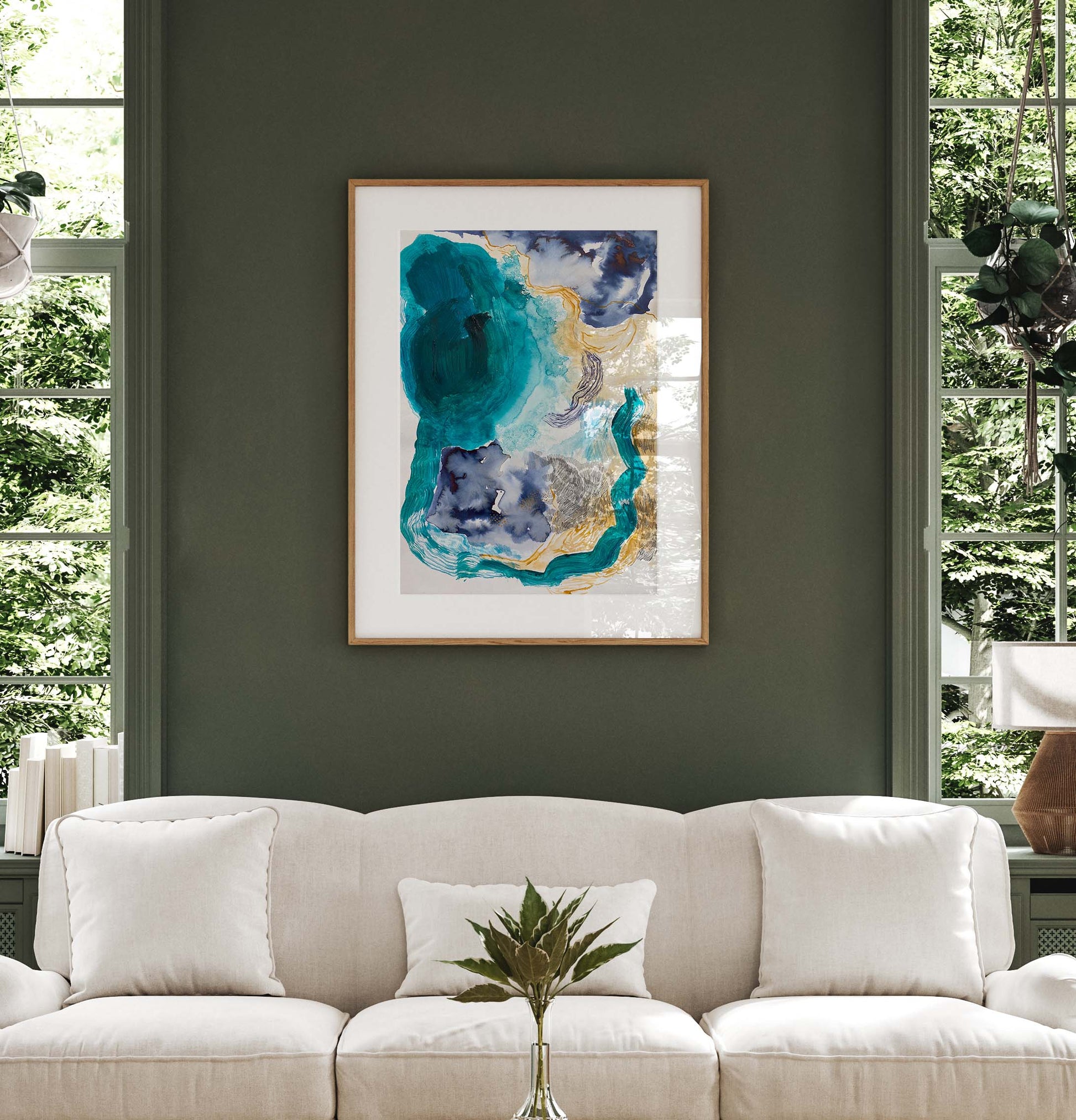 Emerald Green Waters Print in living room