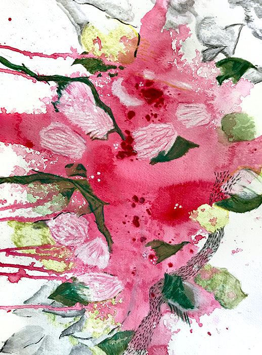 Vibrant hot pink bougainvillea print painting